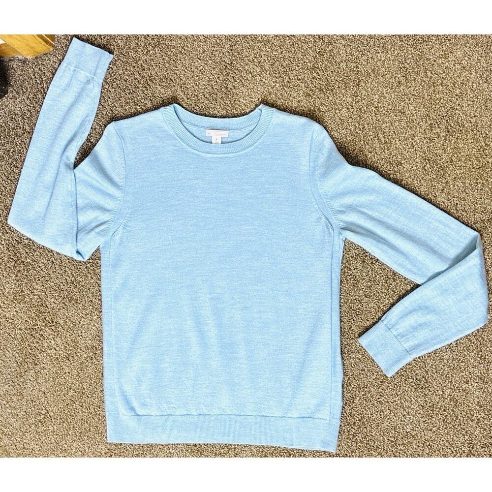 Gap Sz XL LS Blue 100% Extra Fine Merino Wool Side Inset Sleeve Details Sweater